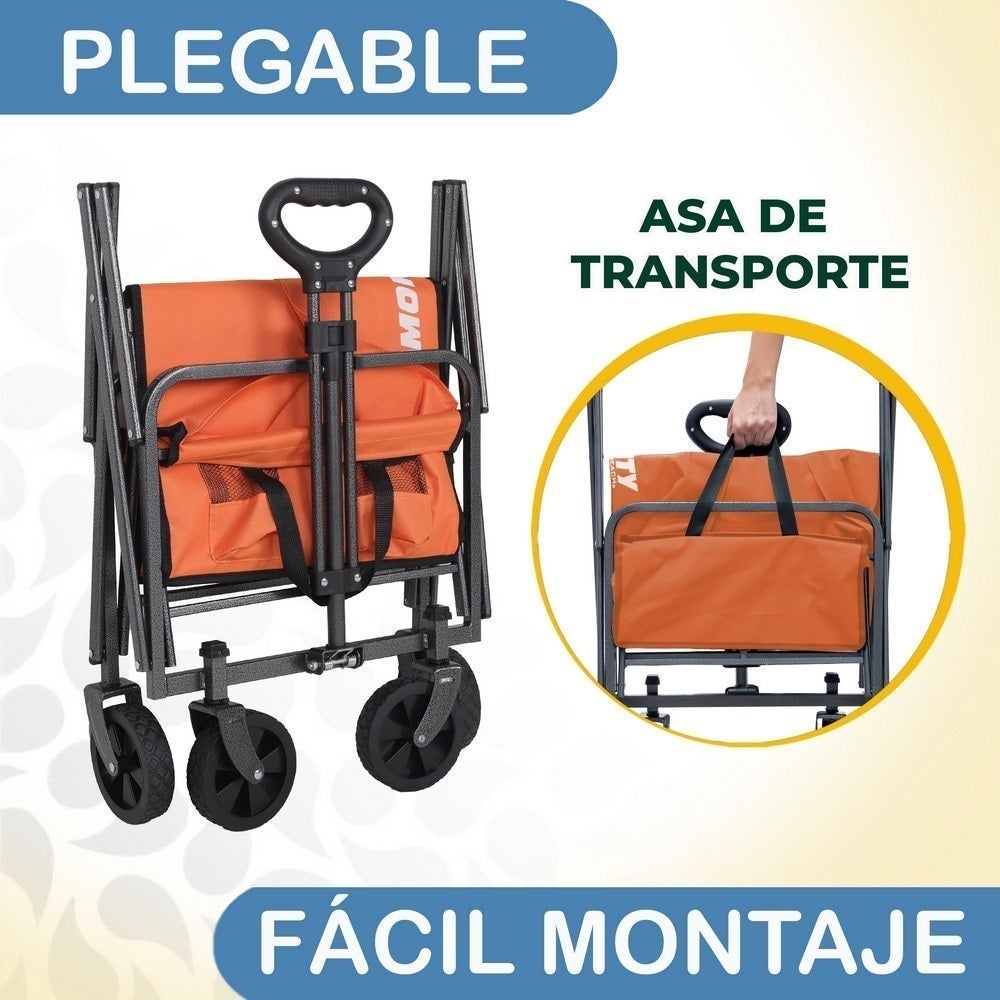 Voiturette de plage pliante polyvalente orange MONTY - 6