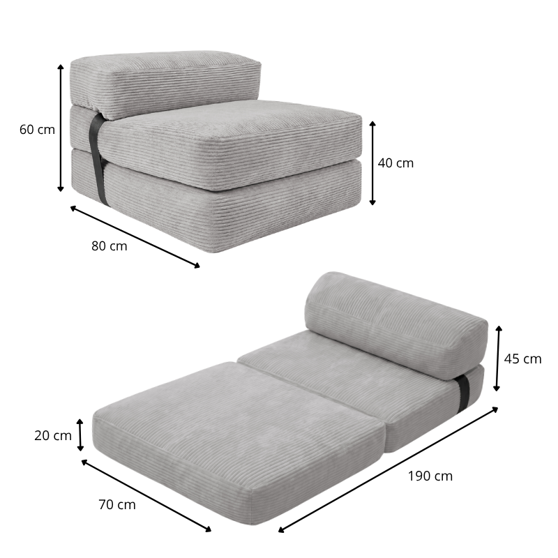 Poltrona cama com capa removível 70x190 cm BANANAIR cinzento claro - 4
