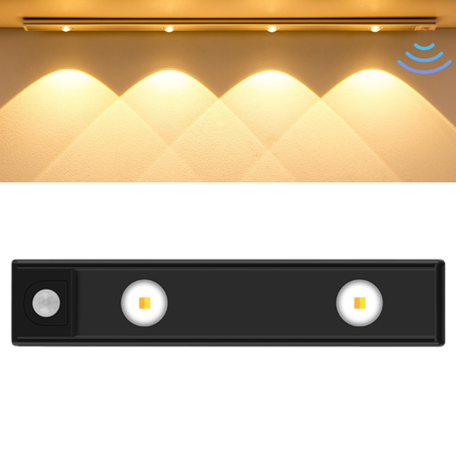 Lampa LED z czujnikiem ruchu - dostępne trzy kolory, ładowana przez USB, idealna do kuchni, szaf i sypialni, czarna, 30 cm