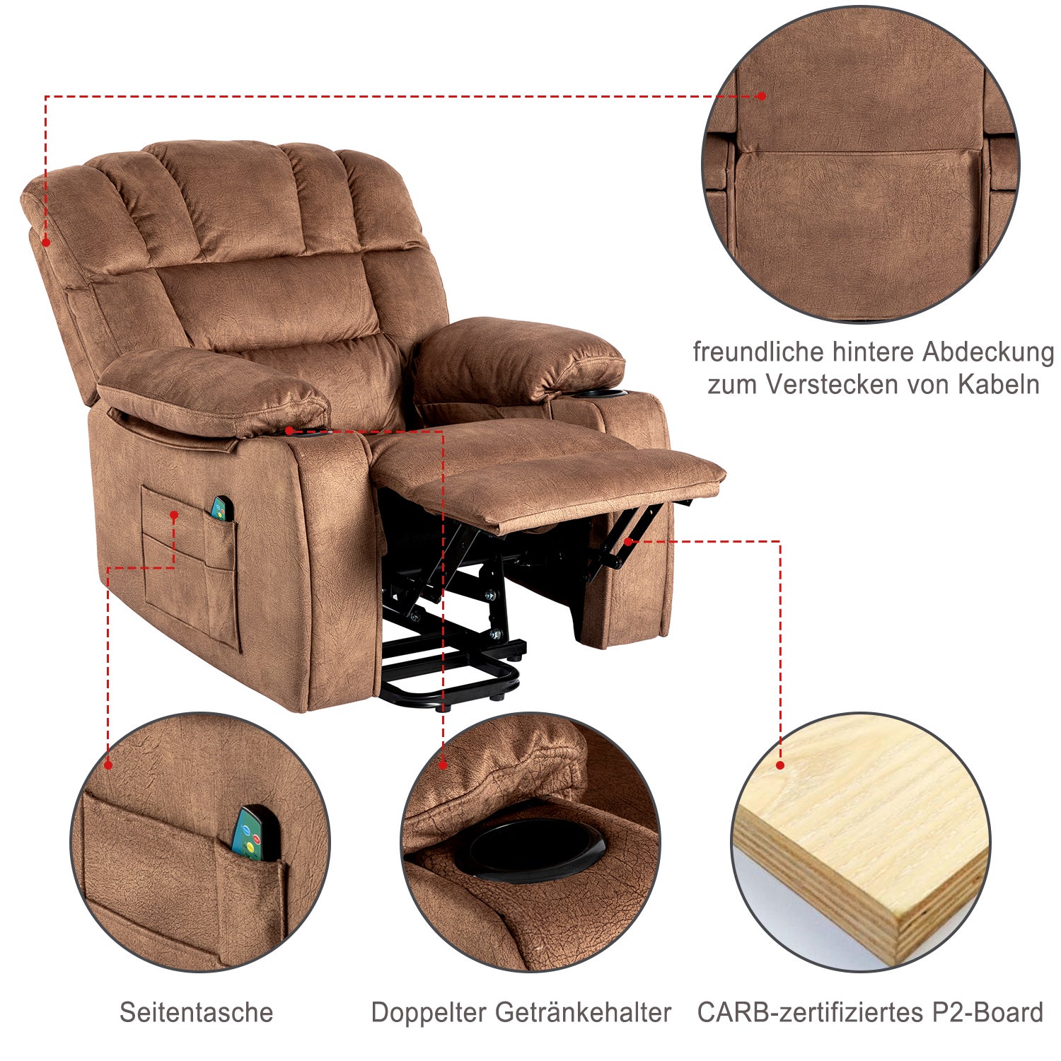 Fauteuil de massage électrique pour personnes âgées, fauteuil électrique, fauteuil inclinable en tissu - 3