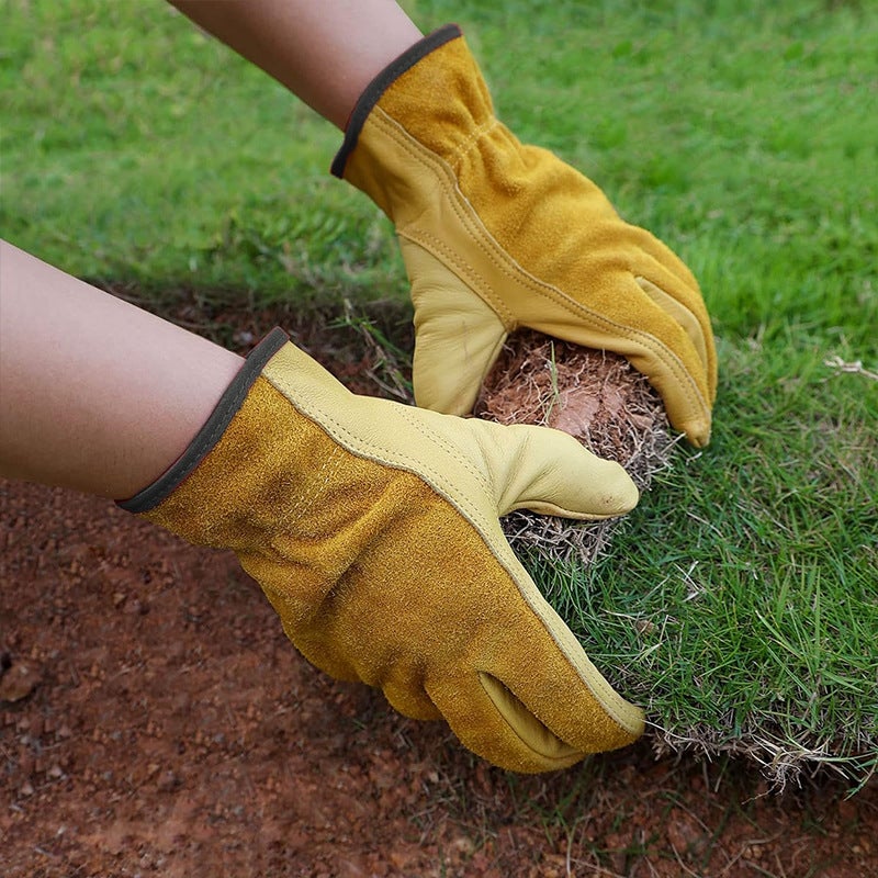 Gants de travail en cuir, 2 paires, résistants à l'eau et durables, pour la construction, le jardinage et la réparation automobile. Disponibles. - 5