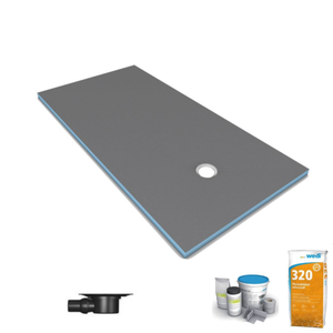 Receveur de douche à carreler 120 x 90 WEDI Fundo Primo écoulement excentré + bonde horizontale + kit d'étanchéité + colle 320