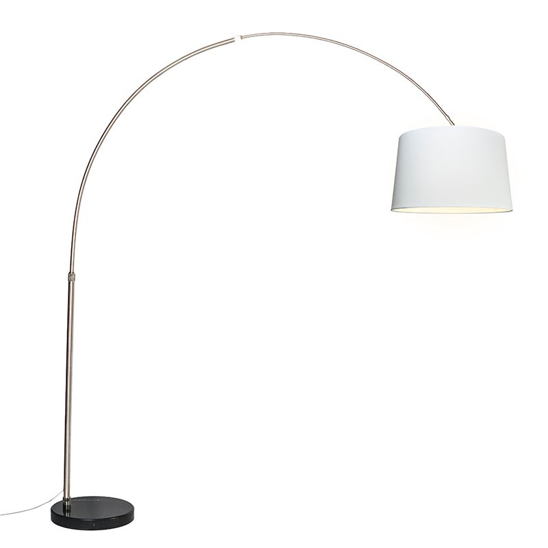 Stalowa lampa łukowa z białym kloszem materiałowym 45 cm - XXL