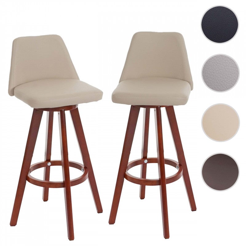 Zestaw 2 stołków barowych HWC-C43, stołek barowy, drewniany, imitacja skóry, obrotowy z certyfikatem MVG ~ Taupe
