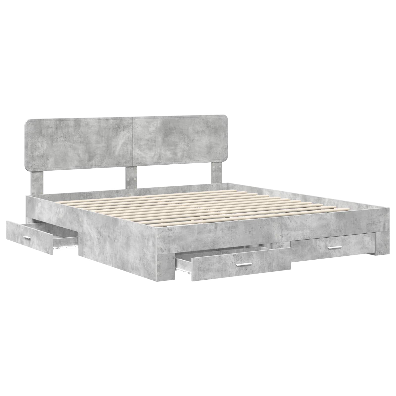 Cadre de lit gris béton 200 x 200 cm panneau de bois - 5
