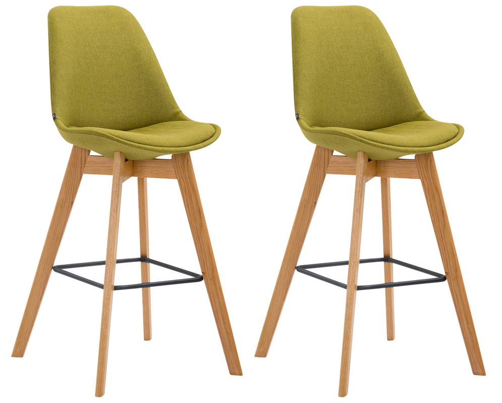 Set de 2 taburetes de bar metz tapizados en tela verde|natural