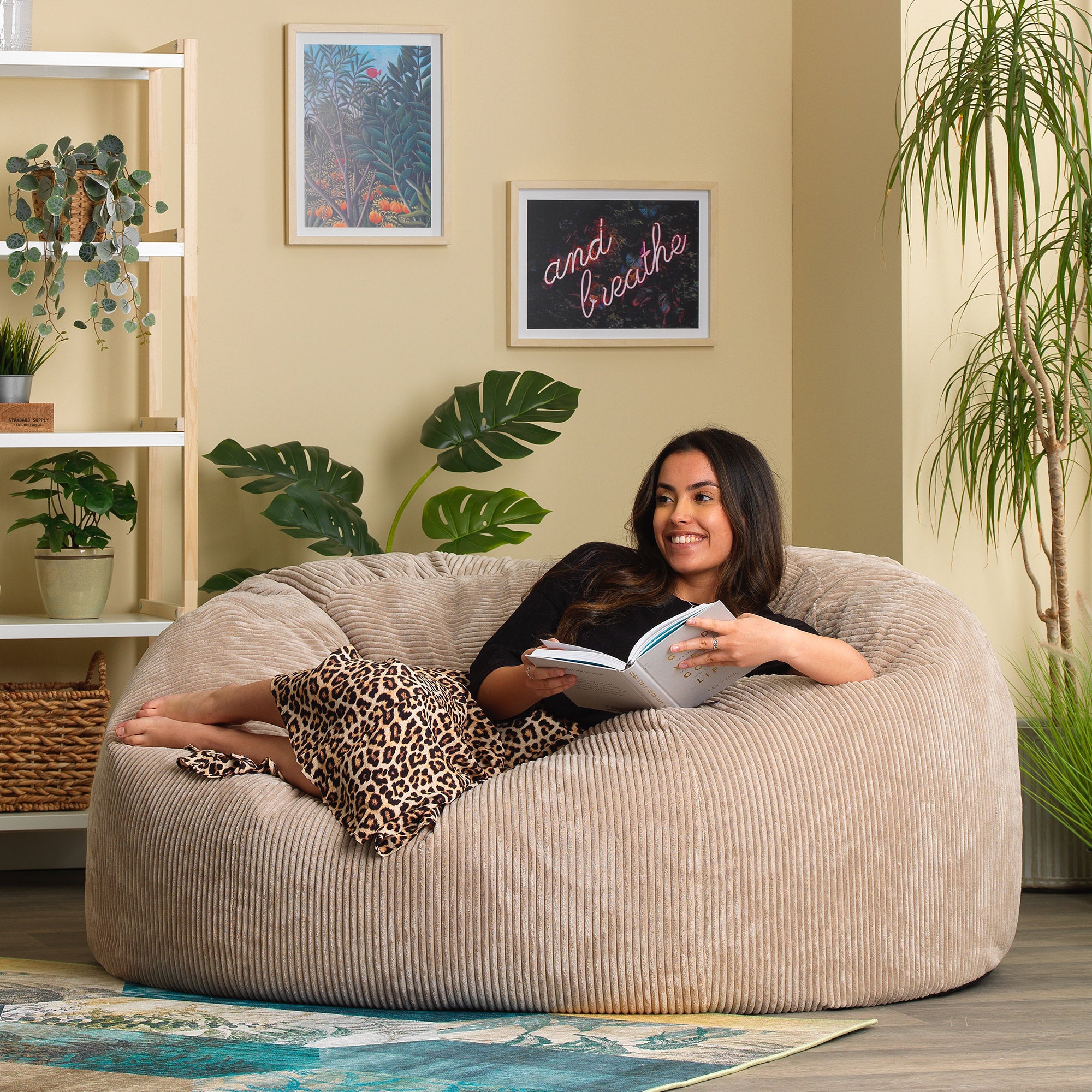 Pouf géant canapé Icon velours côtelé beige galet, 130x116x57cm Oeko-Tex® - 2