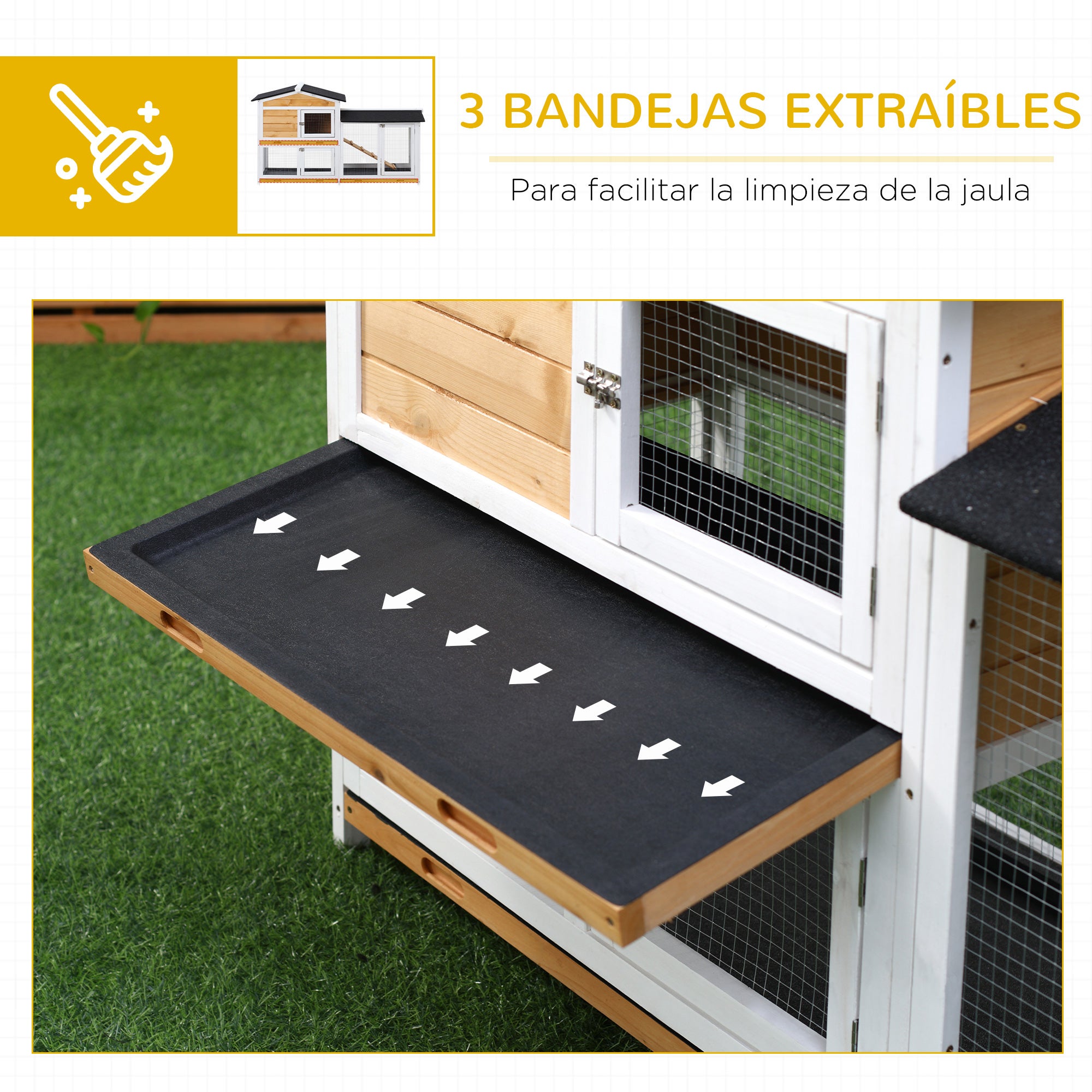 Coelheira de Madeira PawHut Madeira Natural, Branco e Preto Madeira de Abeto 157.4x53x93.5cm - 6