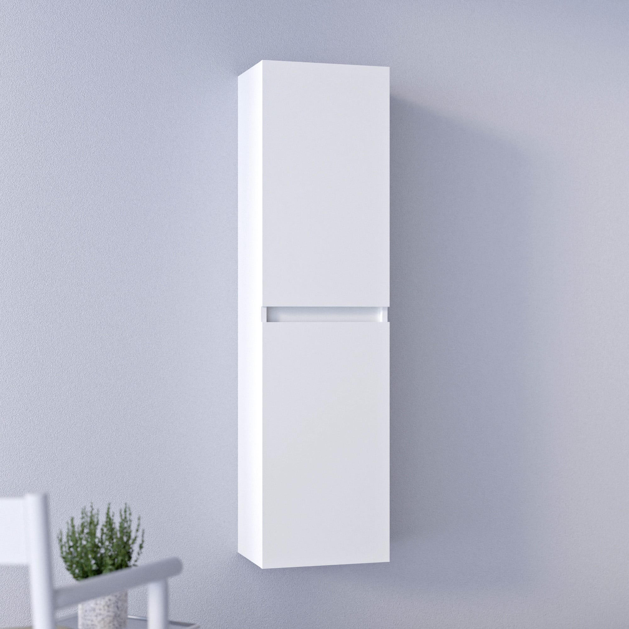 Ash - Colonna Da Bagno Sospesa 2 Ante, Grigio Cemento, 150x30x25 Cm, In Melamina