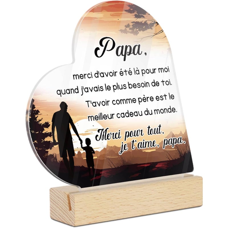 Akrylowa tabliczka w kształcie serca z drewnianą podstawą od Putuo Decor, przesłanie miłości i wdzięczności dla męża, taty, babci, matki chrzestnej,