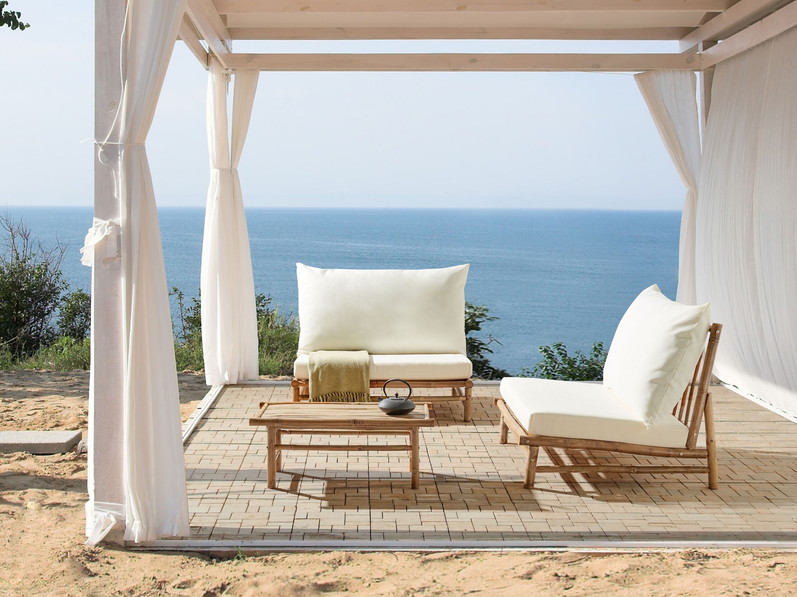 Set da giardino con tavolo posti TODI Legno di bambù Bianco