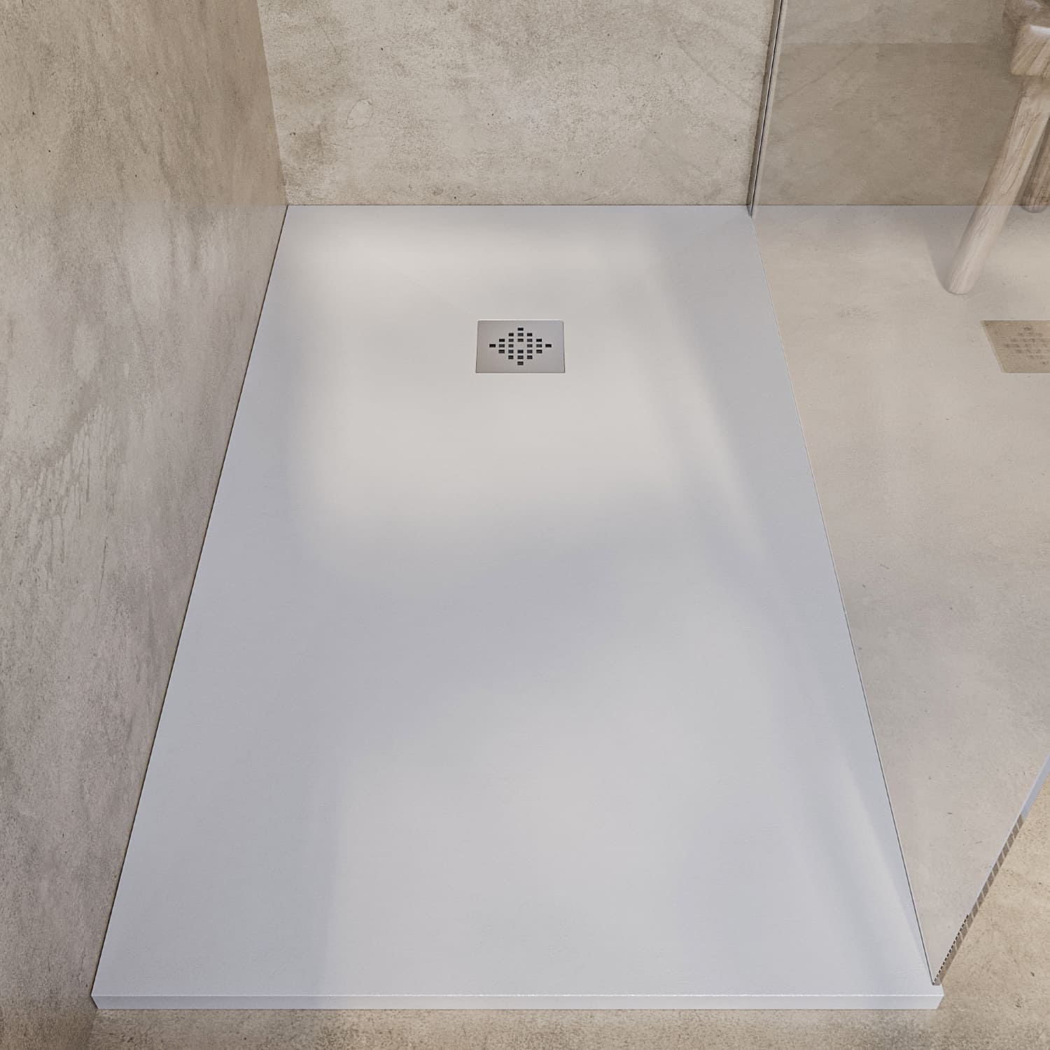 SOULHOME Brodzik prysznicowy– Żywica– Gel Coat– Gładka/Kamienna tekstura – Antypoślizgowy – Kolor złamana biel – 90X75- Niski 3 cm– Standard - 4
