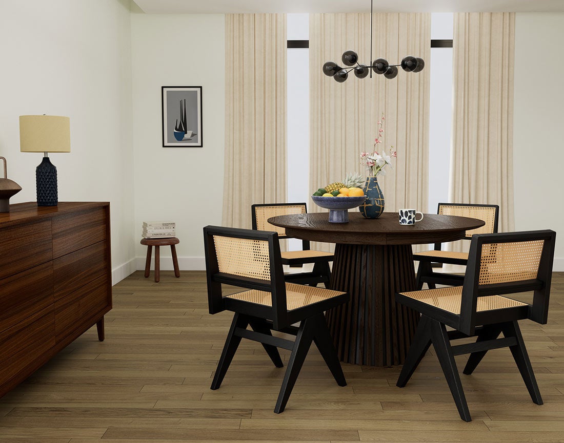 Table à manger ronde extensible effet bois foncé 4/8 personnes D120 - FREYA - Best Mobilier - 8