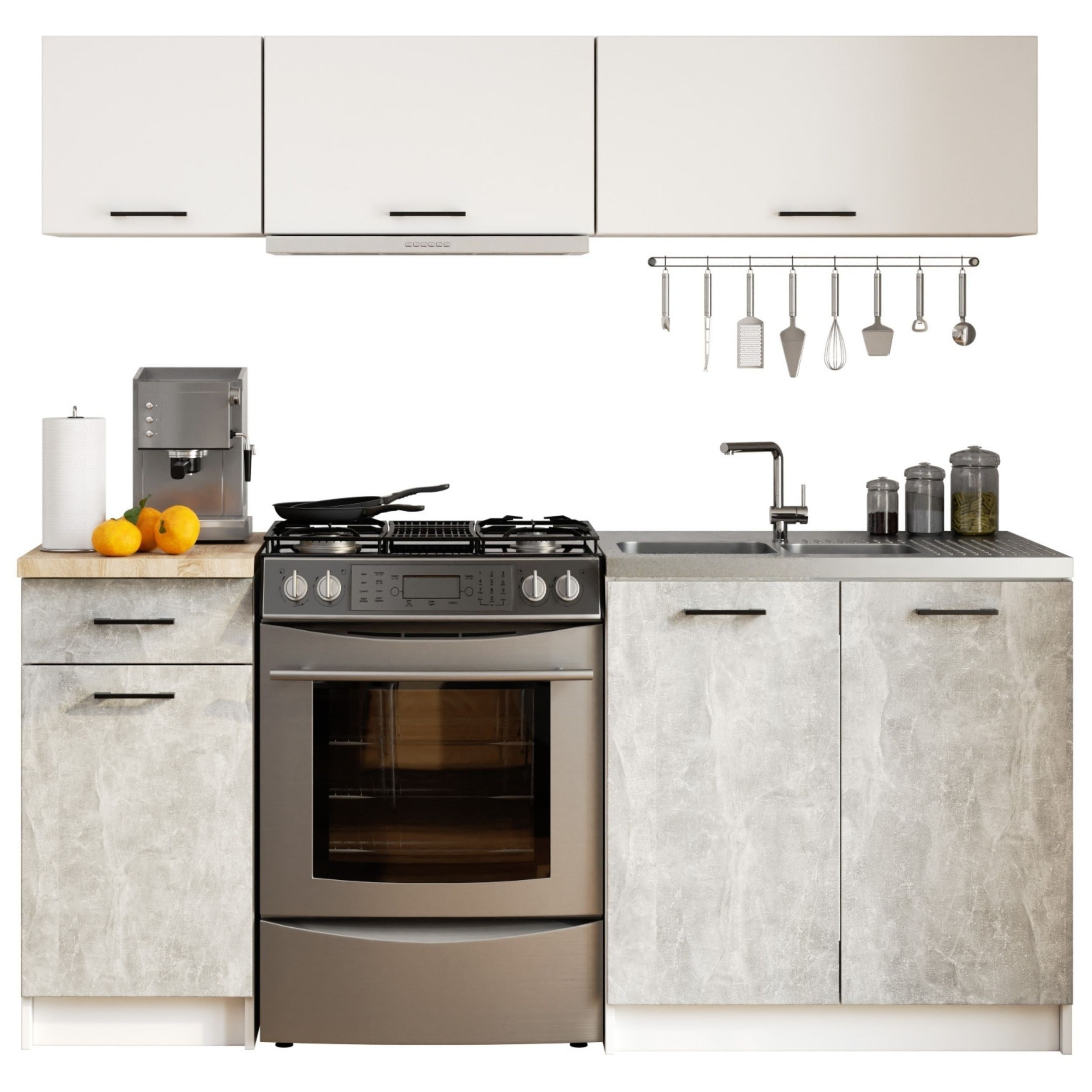 Zestaw kuchenny AKORD OLIWIA G1 1.8m Biały 180 cm 6 drzwi 1 szuflada kolor Beton mat 6 półek 180x46x174 cm