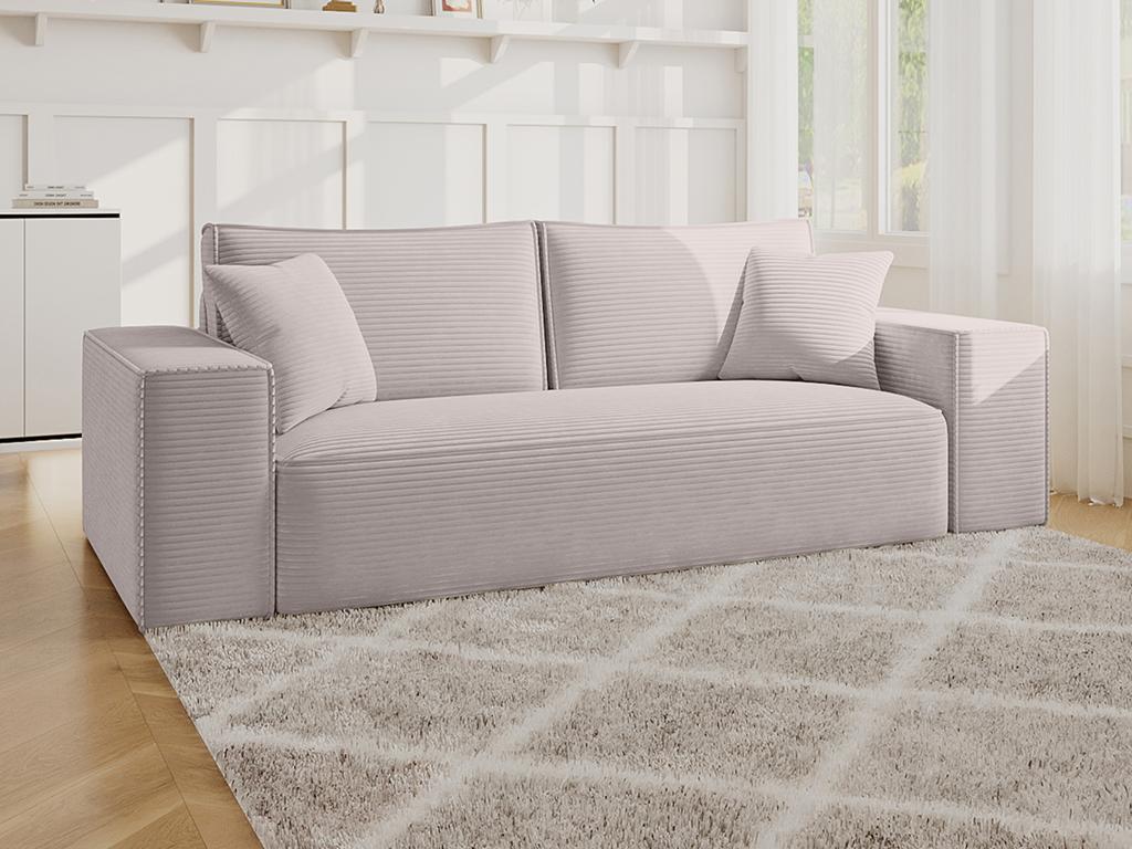 Canapé 3 places convertible express en velours côtelé beige - Couchage