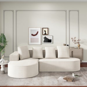 Divano Componibile A L Homguava 265 Cm – Chaise Longue In Velluto Invecchiato Blu, Senza Montaggio, Stile Nuvola