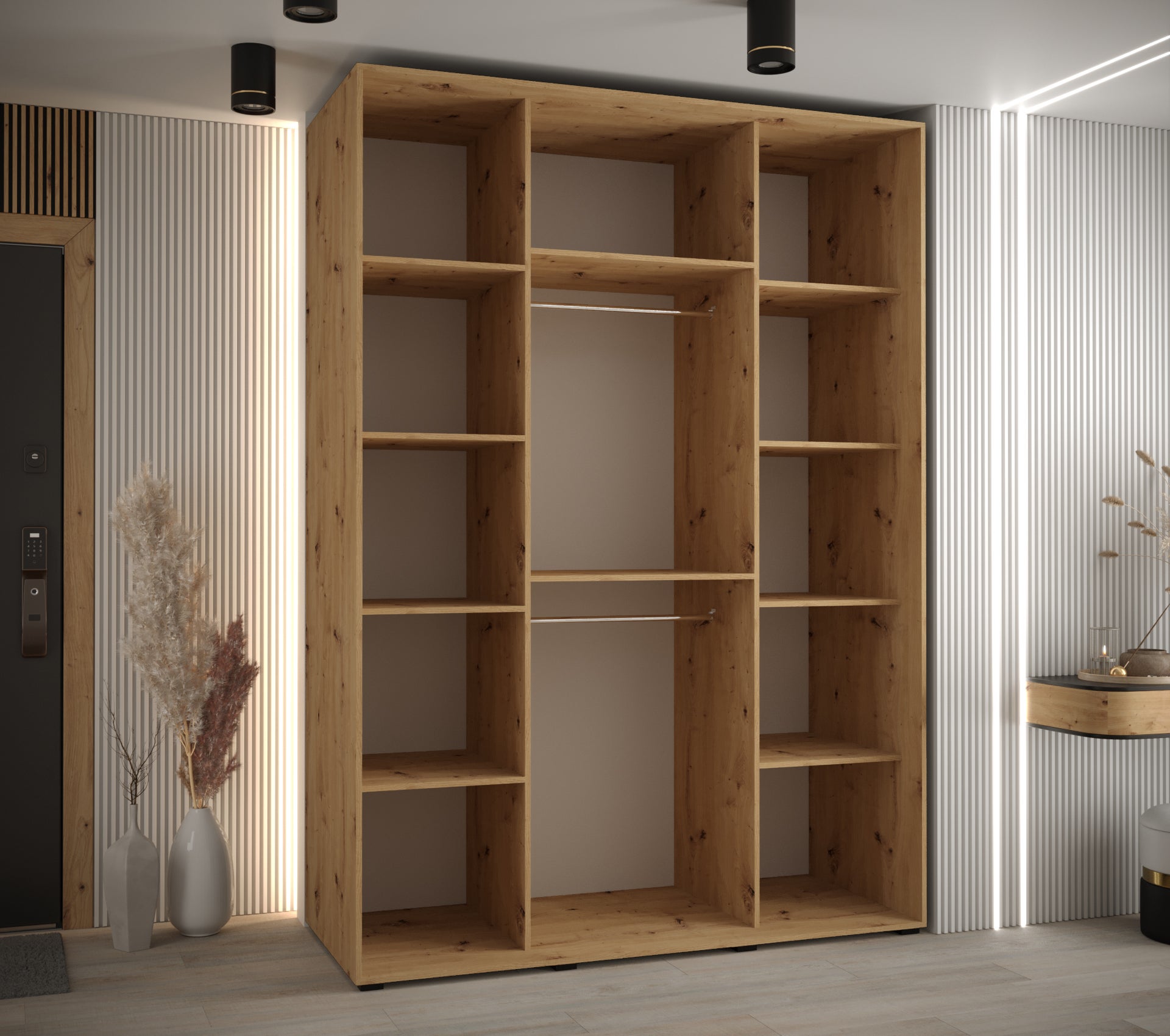 Szafa przesuwna z lustrem wysoka Lanko 2 180 x 60 x 235,2 cm artisan + artisan + lamele czarny - Abiks Meble - 4