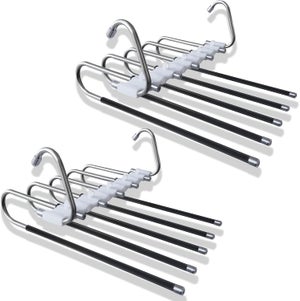 Set di 2 grucce per pantaloni, 5 in 1, salvaspazio, antiscivolo, in acciaio inox, per pantaloni, sciarpe, jeans, vestiti (nero) | Leroy Merlin