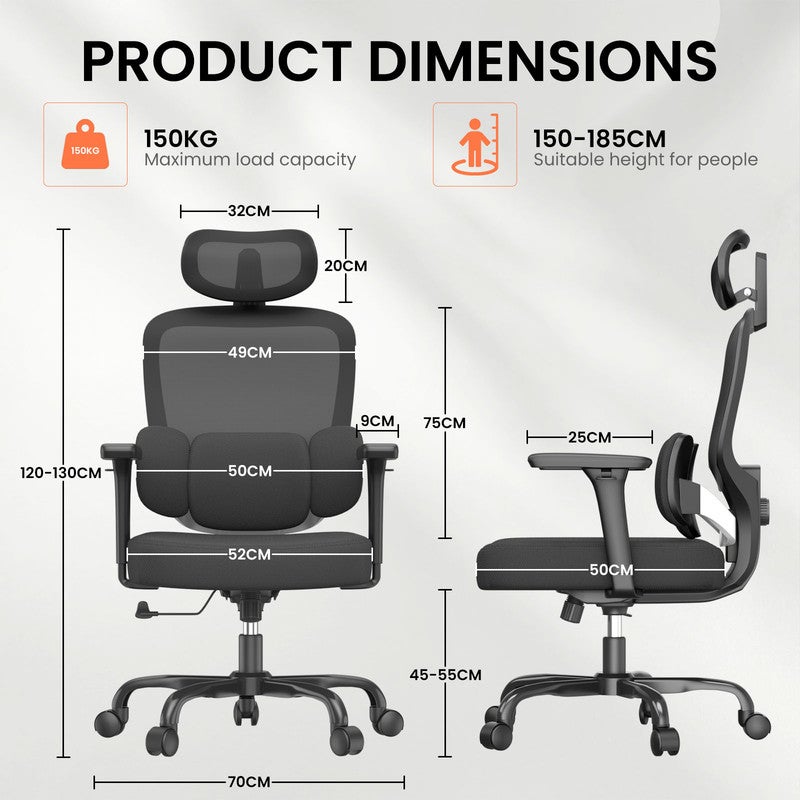 TRALT Sedia Da Ufficio Ergonomica Blu In Rete – Supporto Lombare Regolabile, Schienale Reclinabile (90-120°). Base In Metallo A 5 Razze, Ruote Silenziose. Portata 150 Kg. Perfetta Per Lavoro E Studio, Traspirante E Comoda.