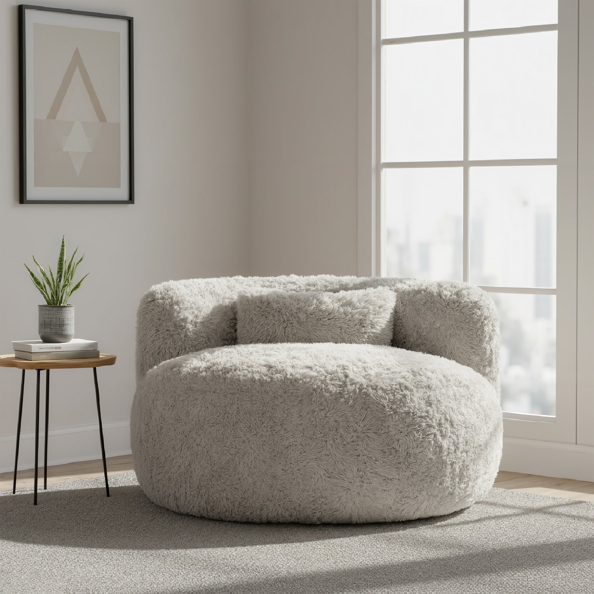 Fauteuil pouf 1 place, pouf compressé, Avec oreiller, mousse haute densité, gris clair - 8