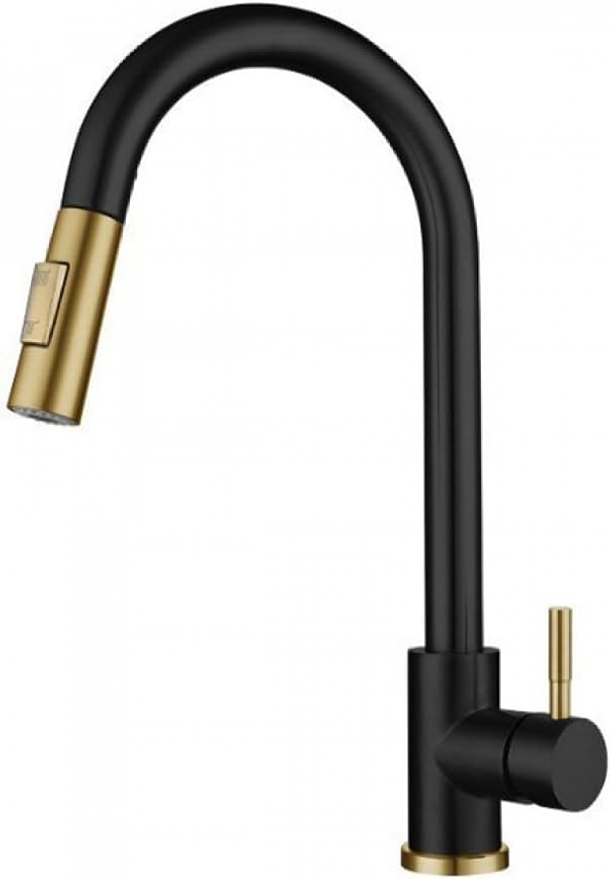 Bateria kuchenna wyciągana z obrotową wylewką 360°, 2 tryby natrysku (czarno-złota)