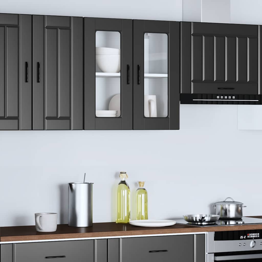 VidaXL Armoire Murale De Cuisine Avec Porte En Verre Porto Noir