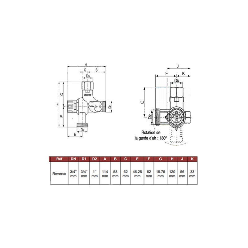 COMAP Groupe de sécurité réversible Reverso Siège Inox pour chauffe eau, cumulus - 20x27 ou 3/4