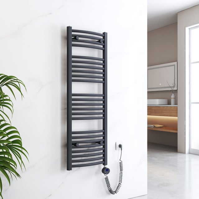 EMKE Sèche-serviettes Électrique 120 x 40 cm Arqué - Commande Intelligente avec Programmateur Hebdomadaire par APP - 500W - Anthracite Mat