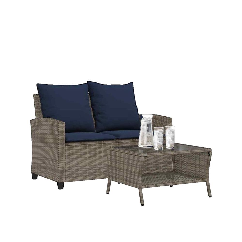 Sofa ogrodowy vidaXL 2 miejsca szary rattan syntetyczny i stół