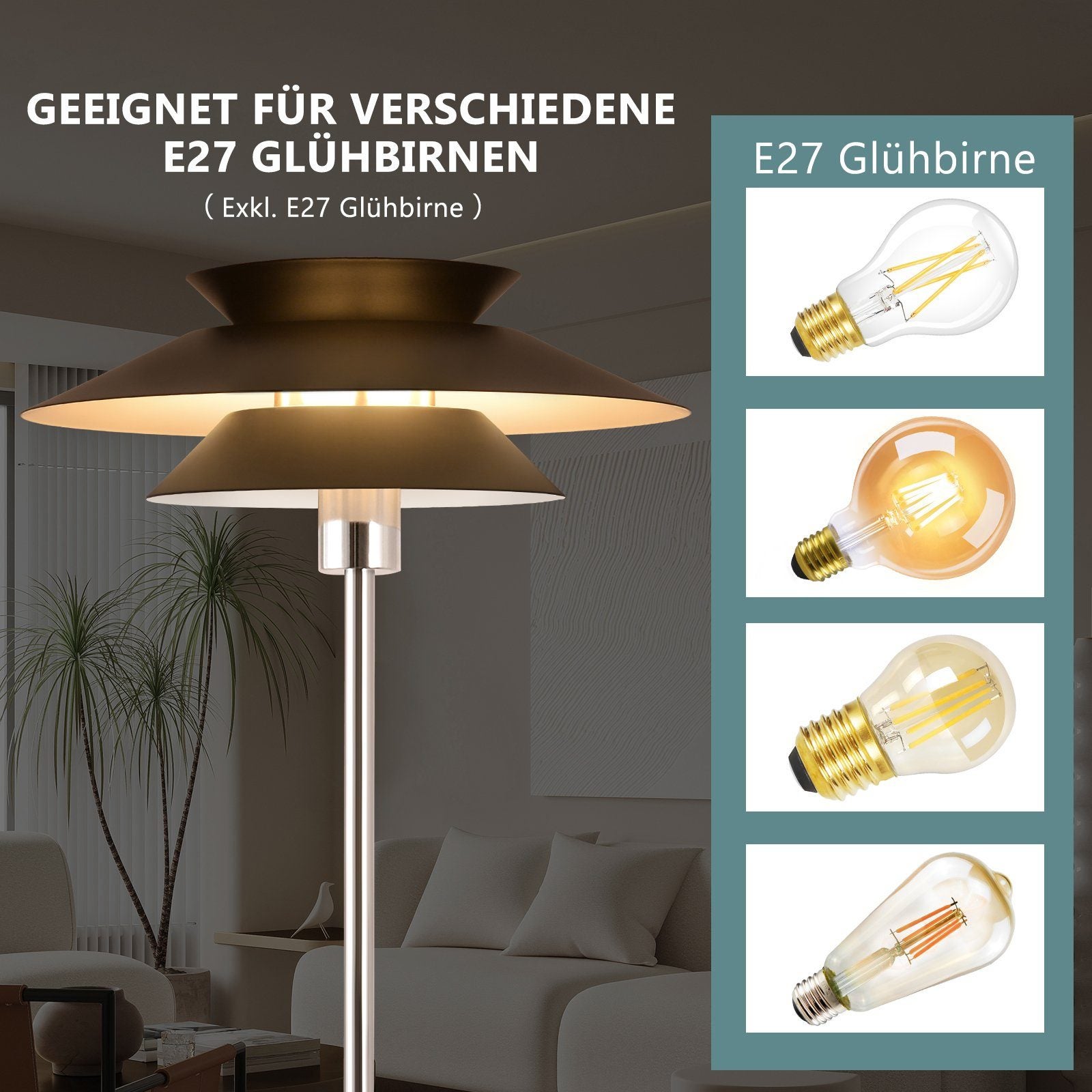 ZMH Lampadaire E27 vintage lampe sur pied noire commande au pied métal Industriel 145cm (Chambre/Bureau) - 7