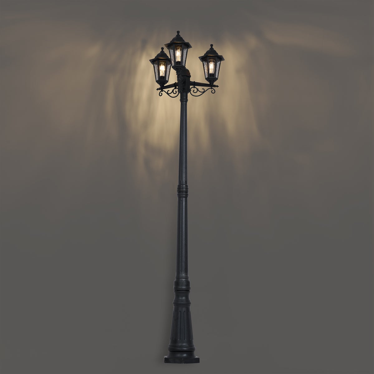 Qazqa classic-antique lanterne extérieure pour jardin - New Haven Hammered - noir, max. 15w, e27, 218cm, IP44, rond, à 3 - 9