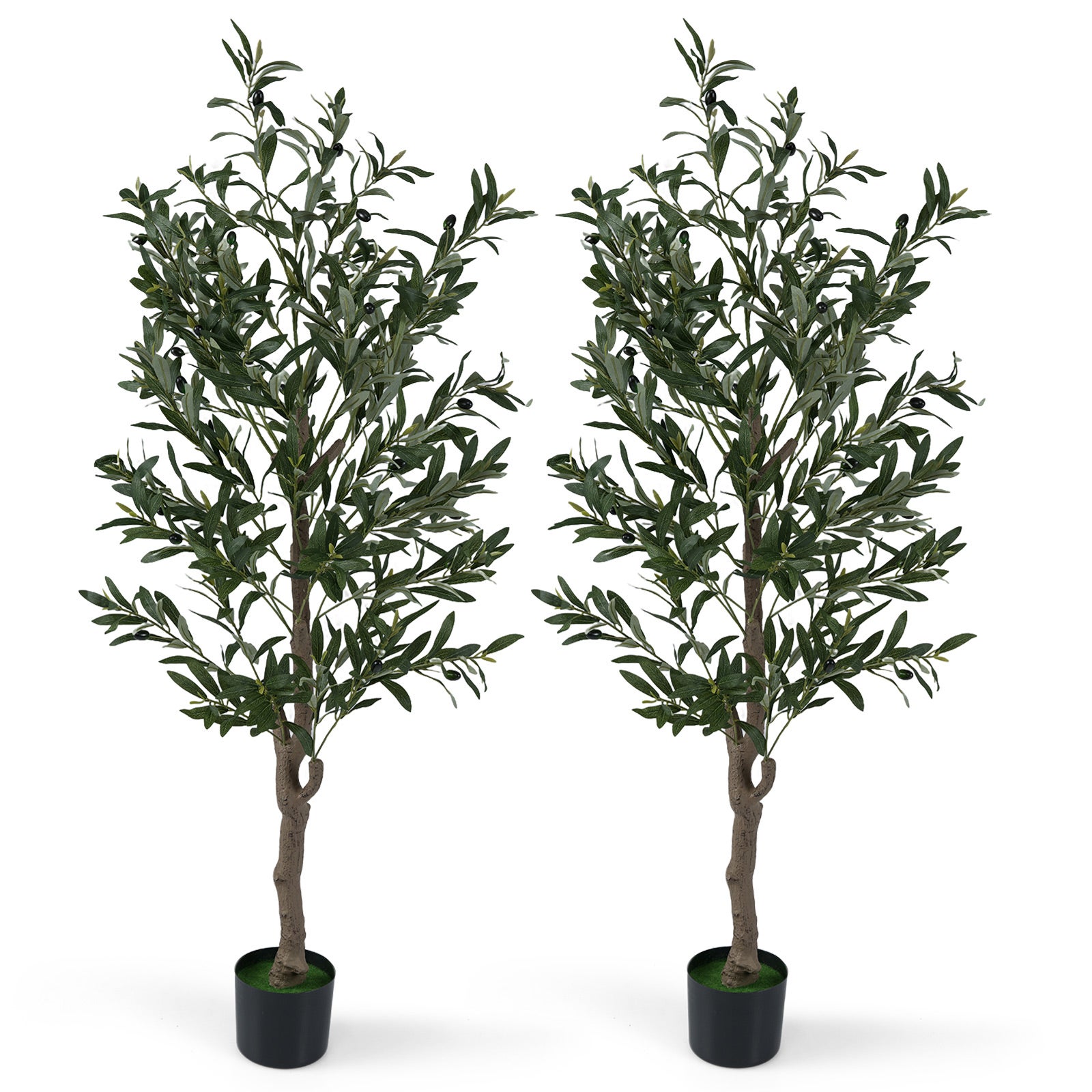Set de 2 plante artificiale în ghiveci, înălțime 150 cm, măslin artificial fructe și mușchi realiste, trunchi robust din PE, copaci artificiali 2buc