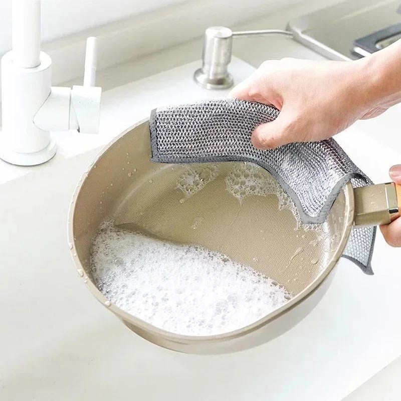 100 piezas de tela de limpieza milagrosa de alambre multipropósito, trapos de lavado de alambre de malla Mesh Microfibra Tabla para cocina - 5