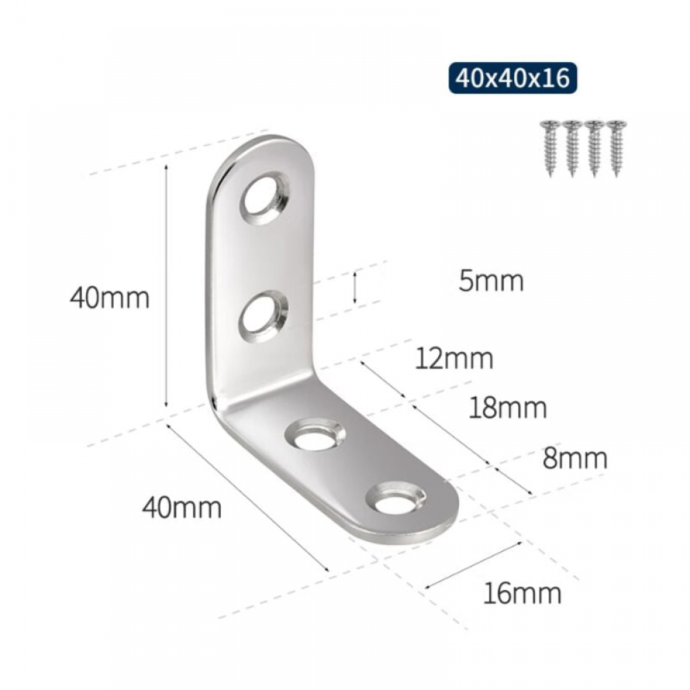 Narożne wsporniki ze stali nierdzewnej 50 x 90 stopni, 40 x 40 x 16 mm – do drewnianych krzeseł, mebli i szafek - 2