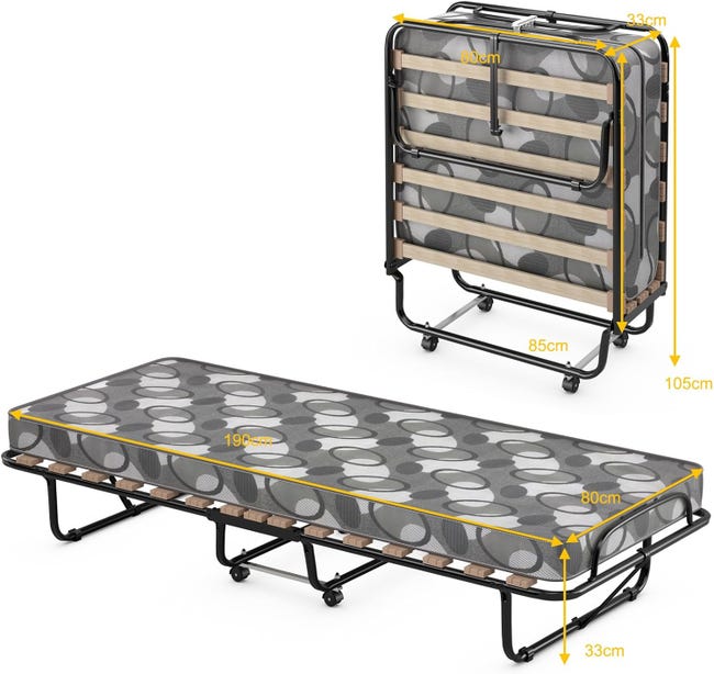 Letto Pieghevole Singolo 90x200 Cm Con Materasso Memory Foam - Brandina Per Ospiti Con Ruote | Fino A 200 Kg - Foto 8