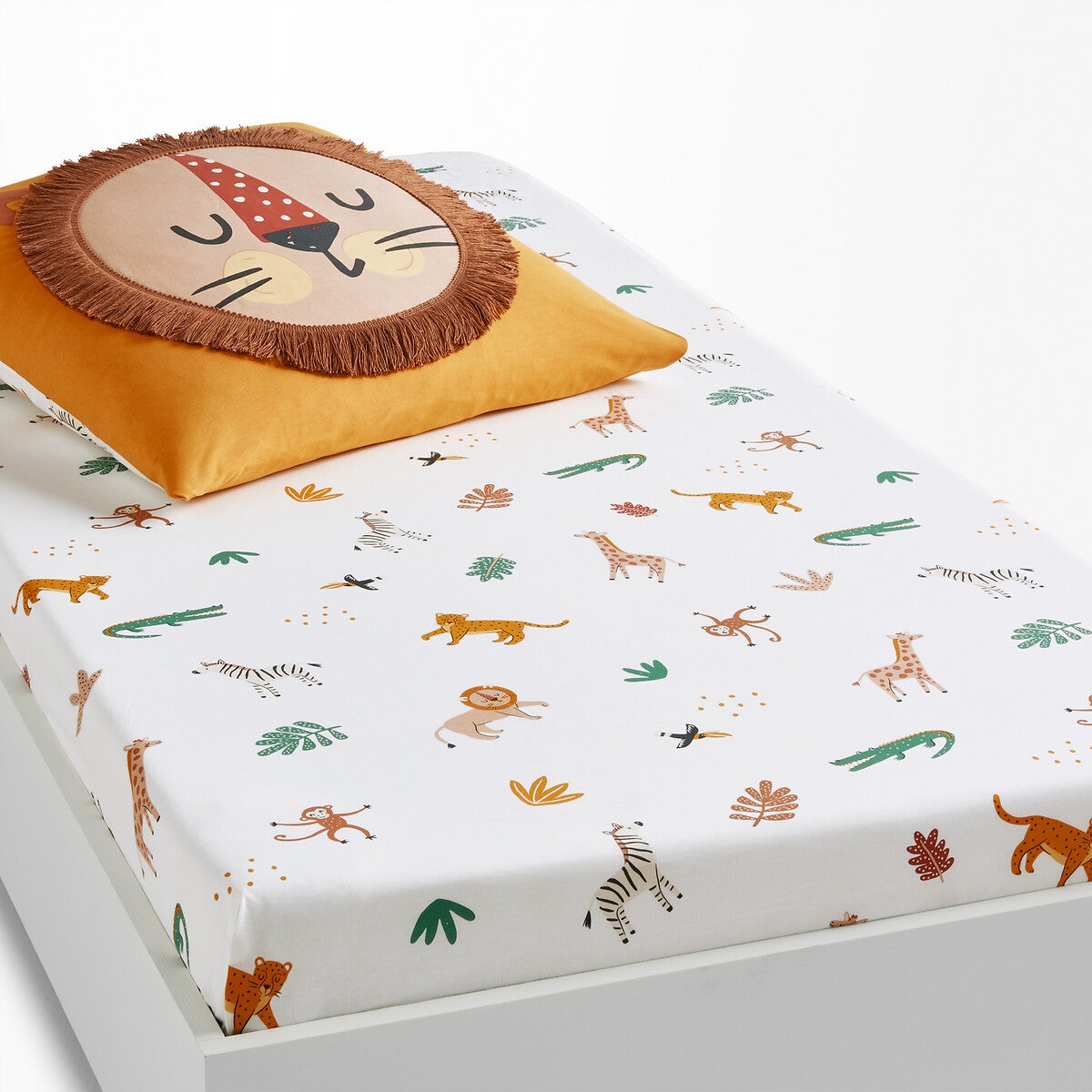 Drap-housse coton bio, Junglito - Imprimé blanc - 90 x 190 cm - 3