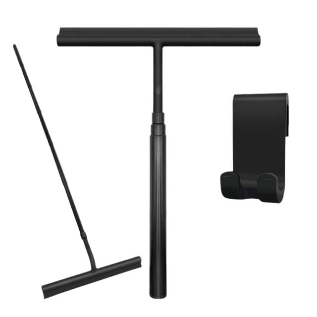Raclette de douche extensible 2 en 1 pour portes vitrées, raclette à vitres et raclette de douche avec manche télescopique (34 cm - 128 cm)