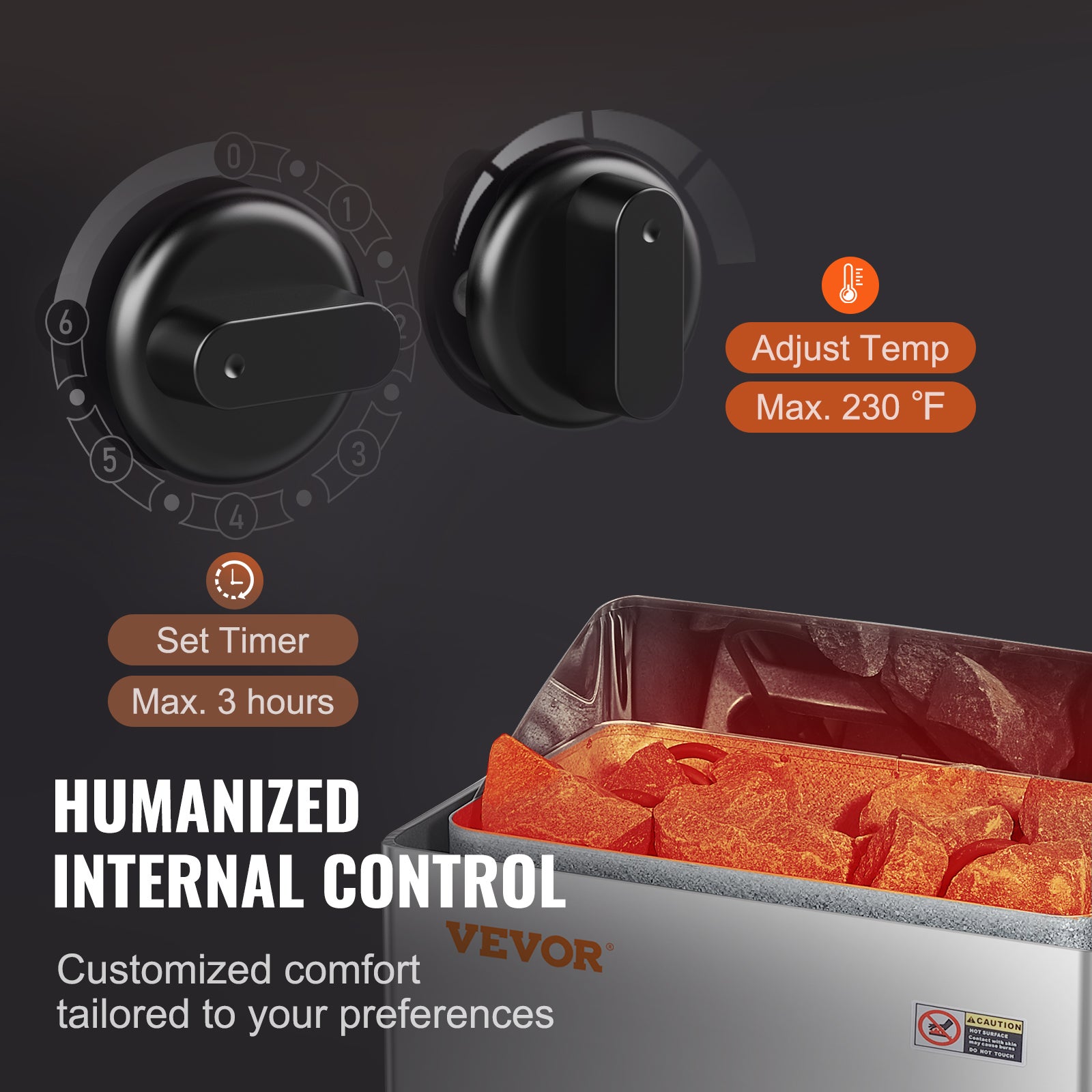 Poêle Sauna Électrique VEVOR, 8 kW, 400 V 3 N, avec Minuterie 3 h, Contrôleur Intégré, 110℃ Max, pour Sauna 8-12 m³, Spa Hôtel, Pierres Non Incluses - 4