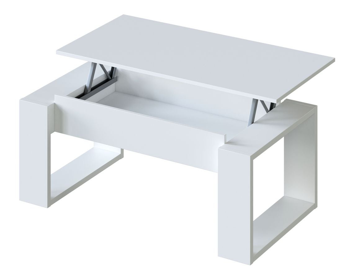 Table basse relevable - Mélaminé blanc - L 105 x P 55 x H 45 cm NOVA - 2