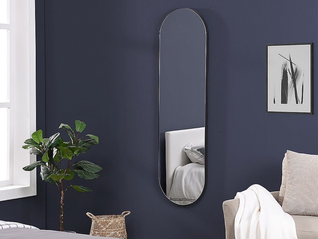 Owalne lustro ścienne z metalu – 40&amp;nbsp;×&amp;nbsp;140 cm (szer. × wys.) – kolor czarny ONIKAL