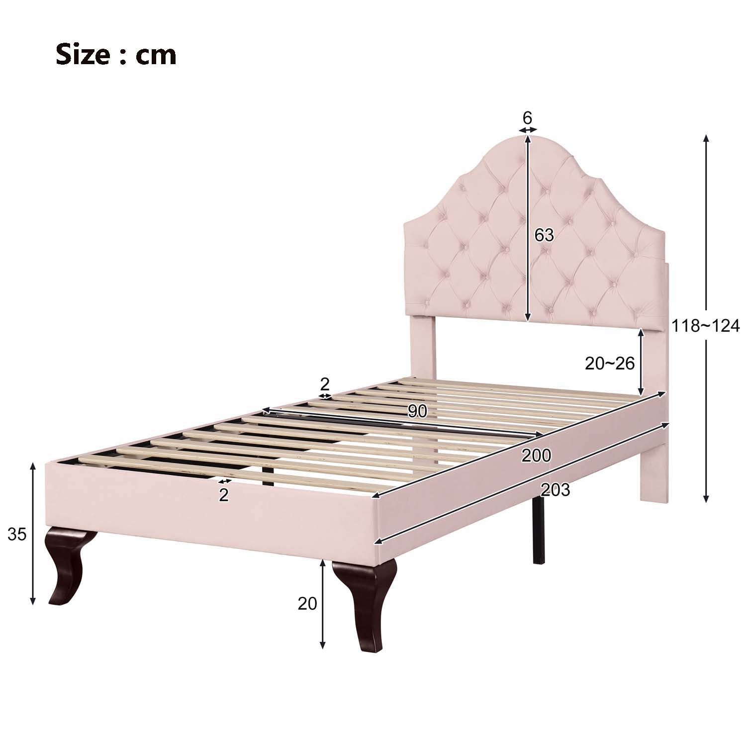 Łóżko tapicerowane 90x200cm z weluru z regulowanym zagłówkiem + stelaż na listwy - Różowy - 5