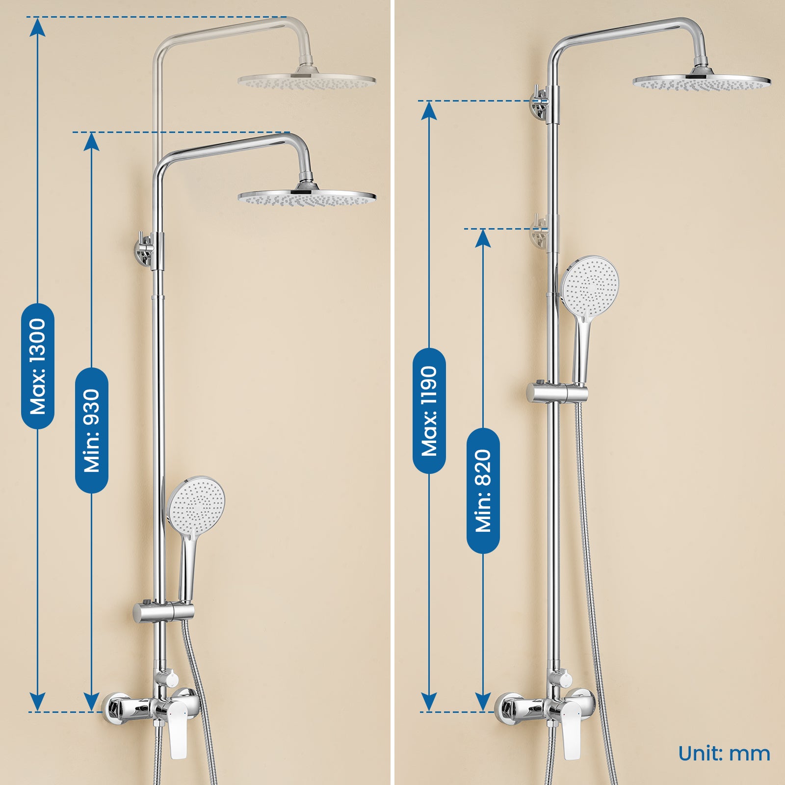 Auralum max Système Douche,avec Mitigeur Laiton,Colonne Douche Hauteur Réglable,Tête Douche Ronde 25 cm,Douchette 3 Jets,Acier Inoxydable,Chromé - 5