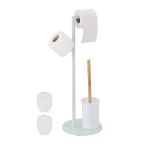 Porta Carta Igienica Da Terra Con Scopino – Acciaio Inox, 2 Rotoli Di Riserva, Base Stabile – Argento