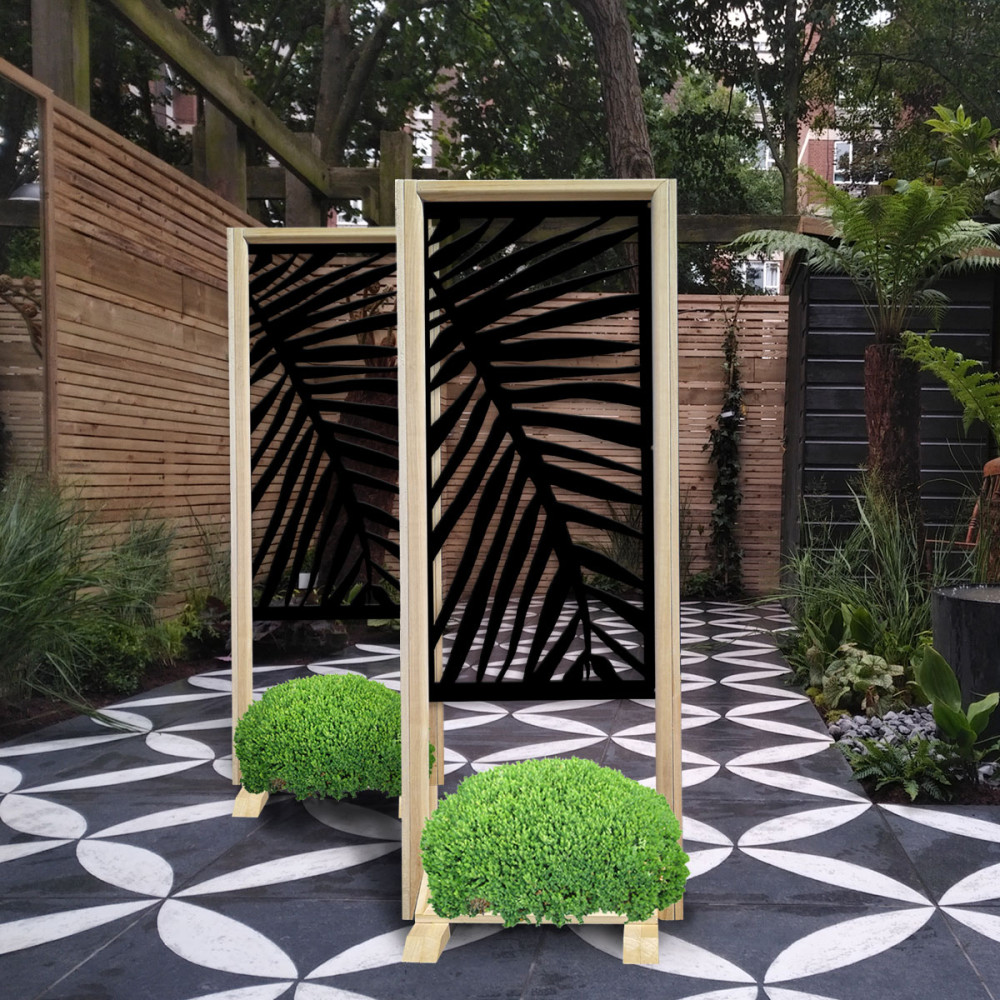 Palma - separè - biombo modular autoportante - 70x190cm - en madera y pvc, color interior negro