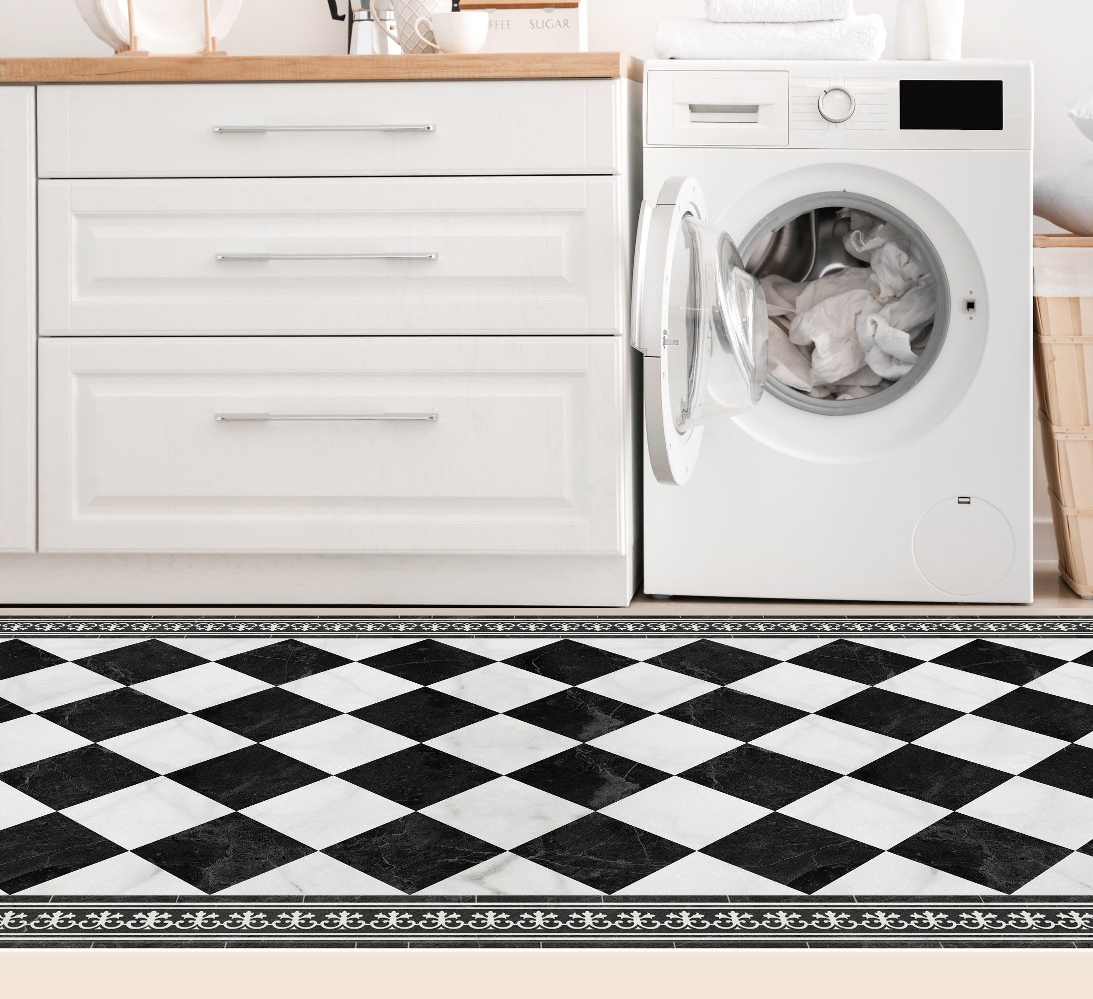 Alfombra de vinilo Damero Gloria 80x300 cm -PVC antideslizante, vinilica para cocina o salón, estilo hidraúlico - 4