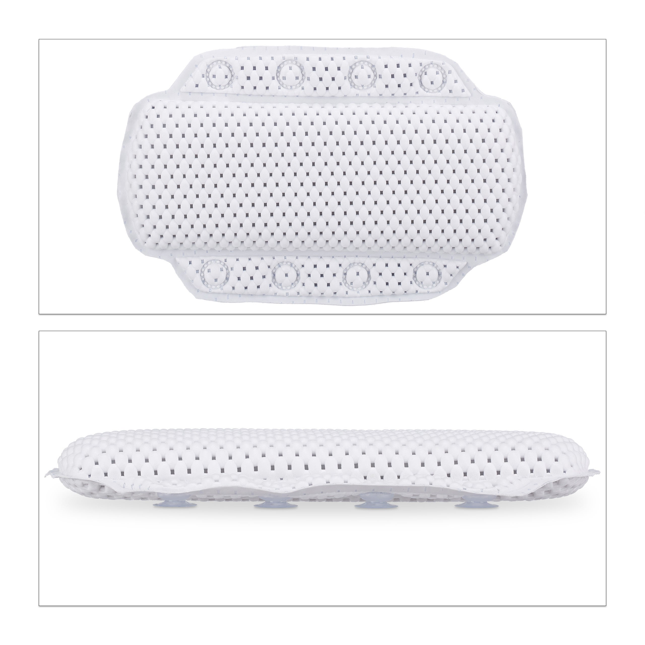 Coussin de bain, Oreiller de baignoire, Ventouses, Accessoire bien-être nuque, 19,5 x 30,5 x 3,5 cm, Blanc, Relaxdays - 9