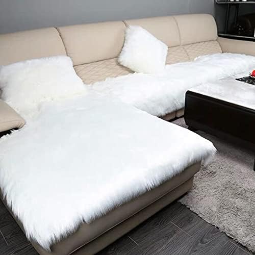 Tapis en fausse peau de mouton, doux et moelleux, lavable, antidérapant, pour chaises, lits, canapés et sols (blanc, 60 x 120cm) - 6