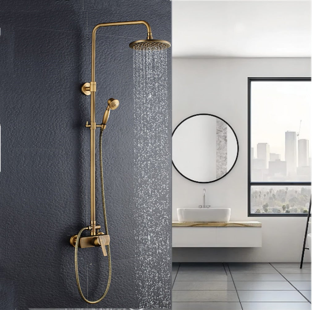 Auralum max Colonne de douche en laiton antique Ensemble de douche rétro cuivre mitigeur mécanique Ensemble de robinet de douche de SDB - EU Modèle - 3