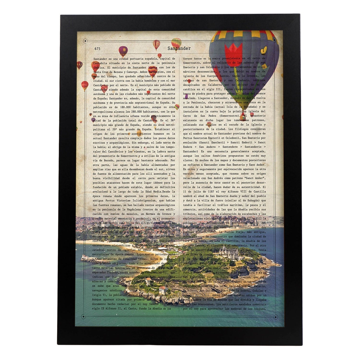 Poster de santander 2. láminas de ciudades espanolas con definiciones. decoracion de interiores para espanoles. marco madera clara - a3