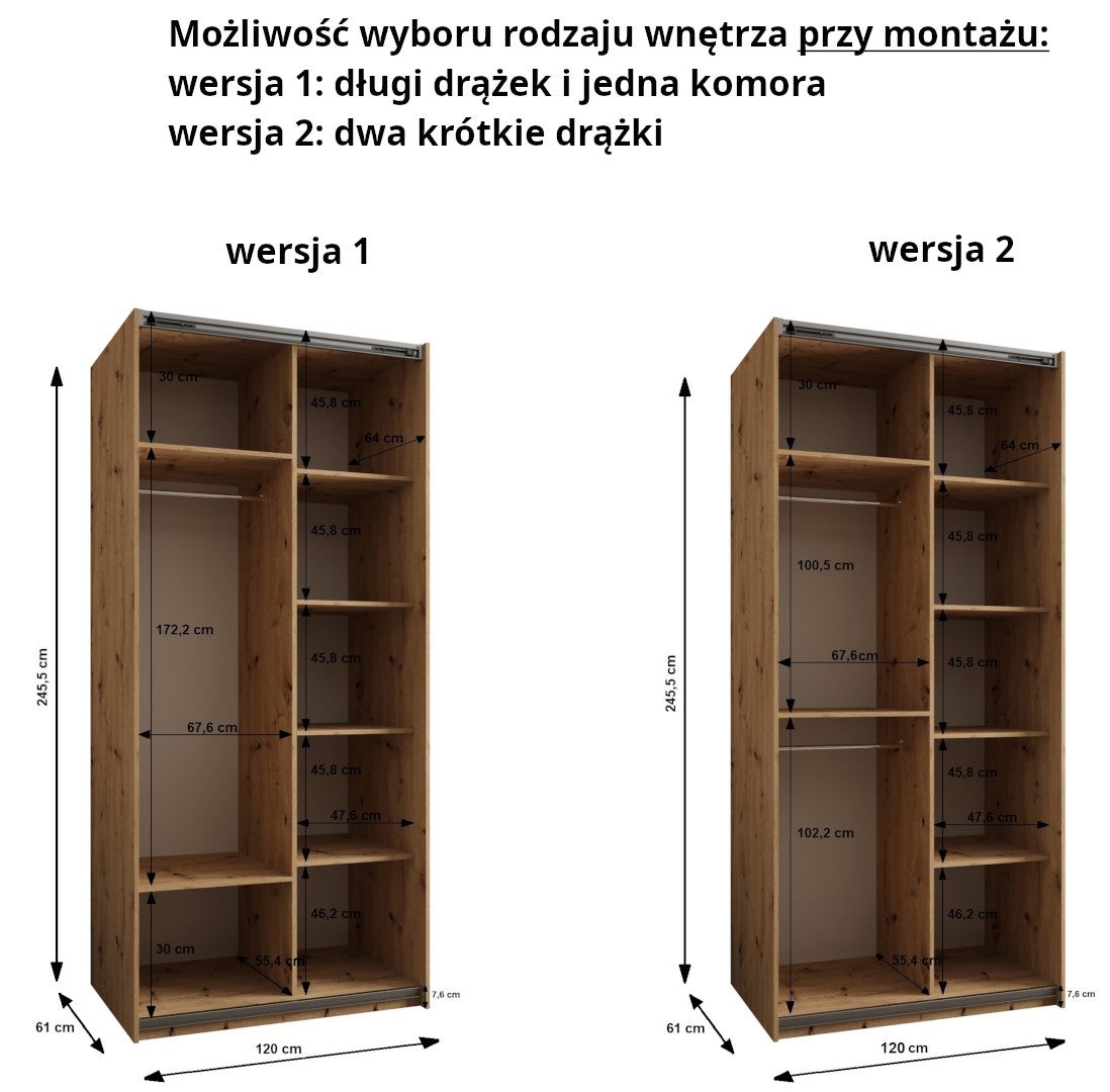 Szafa przesuwna wysoka Lux 1 120 x 64 x 245,5 cm biały + czarny + u. złoty - Abiks Meble - 5